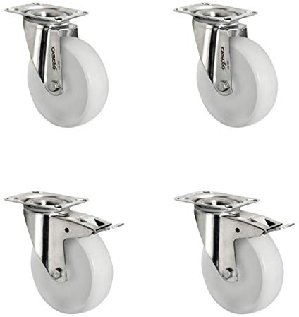 CASCOO SETSITI080N0N0L0N Rollensatz 2 Lenkrollen-, 2 mit Feststeller, Polyamid, Edelstahl, Durchmesser 80 mm, Transportrollen, Gleitlager, INOX, Traglast 390 kg (4-er Pack)