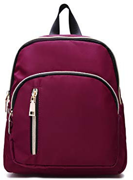 YANAIER Damen Mini Rucksack Wasserdichte Nylon Klein Anti-Diebstahl Daypack beiläufige Spielraum Tagesrucksack Mädchen Schultertaschen Dunkelrot