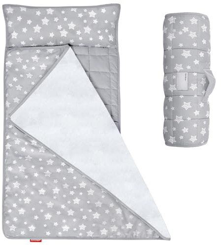 Moonsea Toddler Nap Mat with Pillow and Fleece Minky Blanket Grey