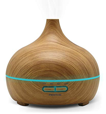 PRIXTON Humidificador y Difusor de Aromas Hidra, Aromaterapia y Aceites Esenciales, Luz LED Nocturna, Temporizador 1,3,6 h, Ambientador con 300 ml de Capacidad, Ultrasilencioso, Madera Clara
