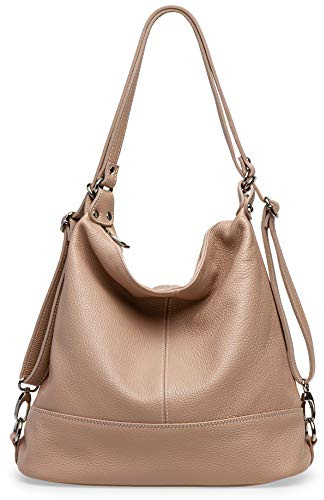 Caspar 2 in 1 Schultertasche Rucksack aus Leder Damen Tasche - PREMIUM LINE - Modell No.796 - Made in Italy