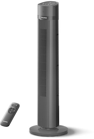 julyso PFT40A4AGB Ventilateur Tour Stand Up Oscillation Électrique avec Refroidissement Silencieux, 3 Vitesses, Jusqu'à 15 Heures Minuterie, Affichage LED, Télécommande Incluse, 40 Pouces Noir 2020