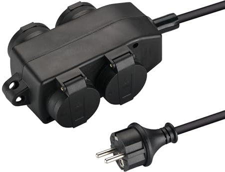 XUANSHI 4-Fach Steckdosen-Block - IP44 Außenbereich, Outdoor Verteilersteckdose mit Gummi Verlängerungskabel, Außensteckdose, Feuchtraum-Steckdosenverteiler, Garten Stromverteiler (5m, Schwarz)