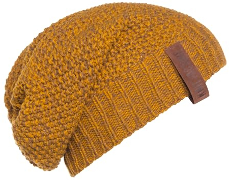 KNIT FACTORY - Coco Mütze - Strickmütze für Damen und Herren - Slouch Beanie - Wintermütze mit Wolle - Hochwertige Qualität - Ocker/Tobacco