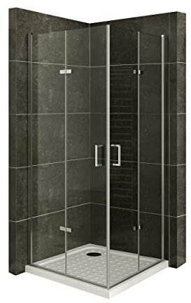 Mampara de Ducha Matilde | 80x120x180cm | REVERSIBLE | Puerta plegable | Ajuste 78,9-80,4 x 118,9-120,4cm | Perfiles Cromados, Cristal transparente de 6 mm - Moments of Glass