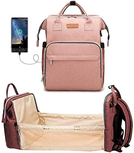 RONGJJ Tragbare Wickeltasche, Wickeltasche Rucksack 4 In 1 Multifunktions-Reisebett Kinderwagen Organizer, Reisetasche, Wickeltaschen, Große Kapazität, Orange