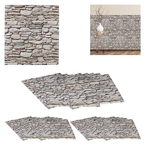 30 x Wandpaneele, selbstklebend, zuschneidbar, 3D Paneele, Wandverkleidung Steinoptik, PE, 77x70 cm, Steinpaneele, grau