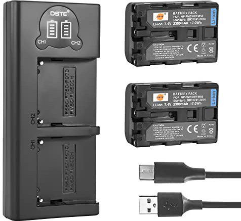 DSTE 2-Pack NP-FM50 NP-FM55H Rechargerable Battery and Smart LED Dual USB Charger Compatible with Sony CCD-TRV126 CCD-TRV128 CCD-TRV138 CCD-TRV208 CCD-TRV218 CCD-TRV608 CCD-TRV730 CCD-TRV740