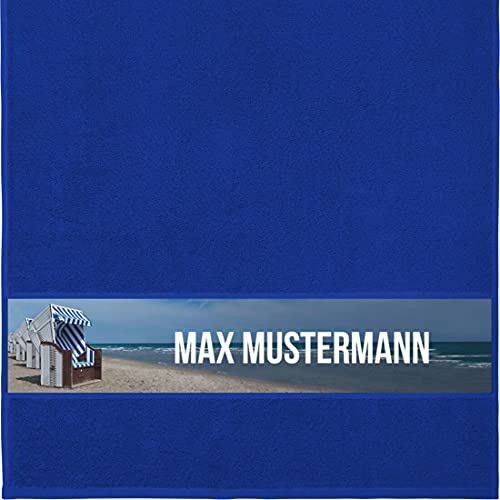 Manutextur Handtuch mit Namen - personalisiert - Motiv Strandkorb - viele Farben & Motive - Dusch-Handtuch - Royalblau - Größe 50x100 cm - persönliches Geschenk mit Wunsch-Motiv und Wunsch-Name