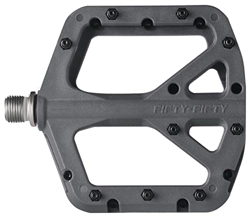 FIFTY-FIFTY Fahrradpedale, Nylon Composite MTB Pedale, rutschfest Mountainbike Pedale, 9/16 Zoll Flat Pedal MTB für All Mountain, Enduro, Downhill, E-Bike (Grau)