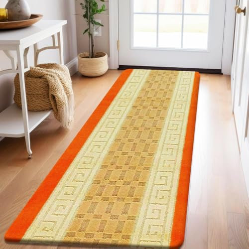 Gel Back Non-Slip Washable Large Entrance Doormat |60 x 110 cm Outdoor and Indoor Dog Muddy Paws Floor Protector, Hallway, Bath and Kitchen - Orange
