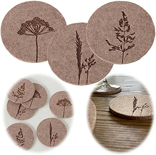 LS-LebenStil 6X Filzuntersetzer Gräser Beige Rund 10cm Gläser Getränke Glasuntersetzer Bar-Deko