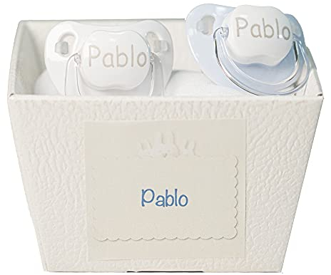 Chupete Personalizado con Nombre del bebé (2 Unidades) | 0 a 6 Meses | Tetina de Silicona Libre de BPA. Incluye Caja Personalizada. Precioso Regalo de Nacimiento para Recién Nacido. | BebeDeParis