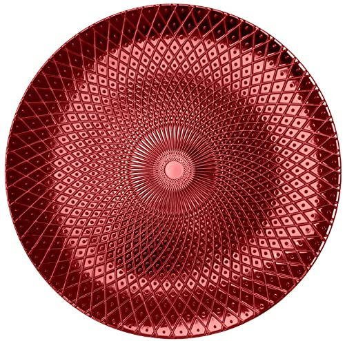 Cheerful Bargains 33cm Set of 4 Red Charger Plates Set - Geometric Design Under Plates for Christmas Table Setting, Protects Against Hot Dishes & Spillages - Great for Displaying Candles, Stones