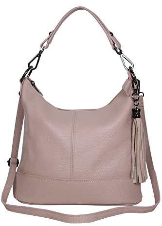 AmbraModa GLX09 Sac à main en cuir véritable pour femme, Nuderosa, 28/24/13cm