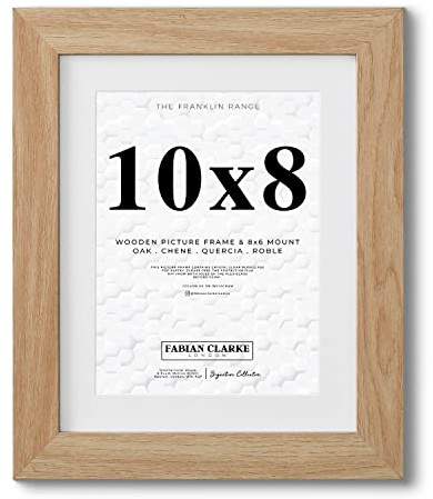 Fabian Clarke London® 10x8 Modern Oak Wooden Picture Photo Frame with White 8x6 Mount to Hang Portrait or Landscape