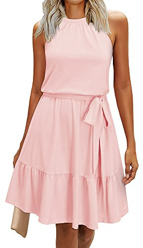 Newshows Donne Estate Spaghetti Abito Senza Maniche con Scollo a V Abito da Spiaggia(Rosa, XX-L)