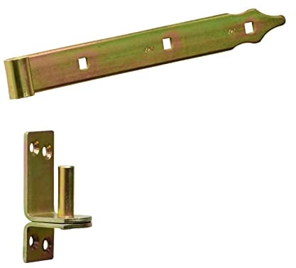 BRESKO Ladenband mit Kloben Set gelb verzinkt 30-80 cm Torband Türband Scharnier Tor Gartentor (300x35 mm - Ø13 mm)