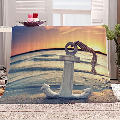 Kuscheldecke 150x200 cm Anker Sonnenuntergang Strand Anker Decke Camping Kuscheldecke Flanelldecke Weich Wohndecke Sofadecke Decke für Kinder Erwachsene Kuscheldecke Draußen