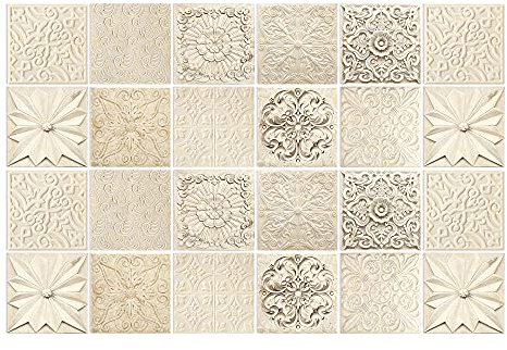Autoadesivi Adesivi per Piastrelle Rilievo beige 10 X 10cm (24 pcs) Impermeabile PVC Decorazione,Adesivi da parete autoadesivi 3D per Cucina Scale Stile