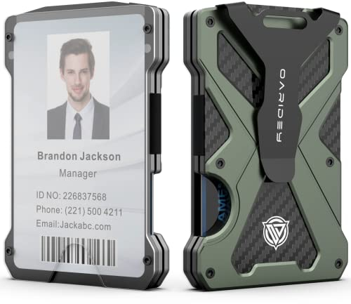 Oaridey Slim Wallet Herren mit RFID-Schutz, Kartenetui Herren,Metall Geldbörse mit Geldklammer, Geldbeutel Carbon, Wallets for Men - Armee Grün
