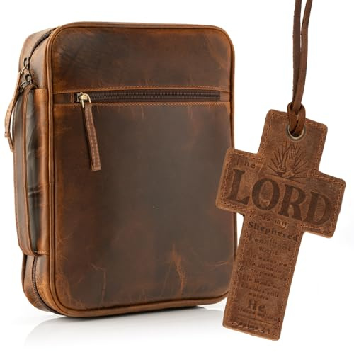 ELIZO Bibelhülle für Frauen und Männer, mittelgroßer Reißverschluss, Leder-Bibelhüllen, Bibeltasche, Bucheinband, Bibelhalter, Lesezeichen, Tragetasche, antik