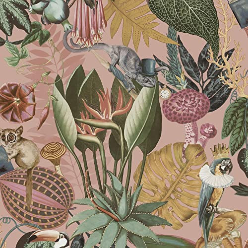 Wonderland Jungle Floral Birds Exotic Blush Multicoloured Smooth Wallpaper