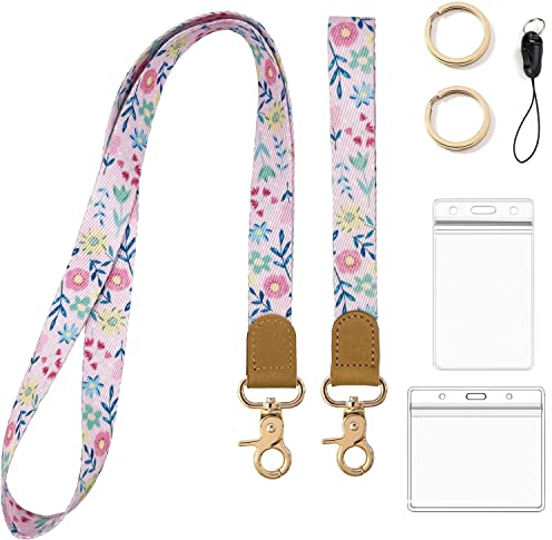 2 Sets Schlüsselband Umhängeband Schlüsselbänder Wristlet und echtem Leder, mit Wasserdicht PVC Kartenhülle, für Ausweishalter Kartenhalter/Handy/Schlüssel