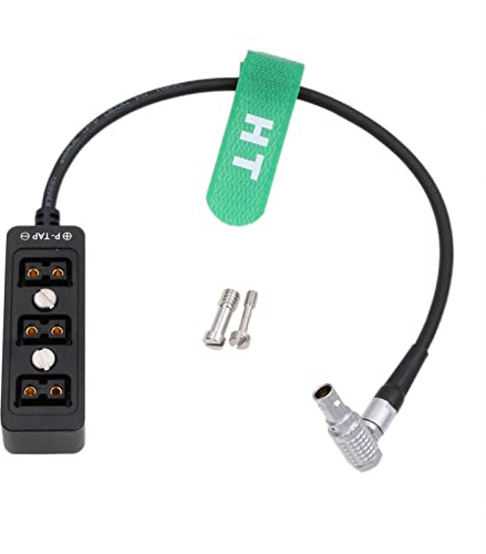 HangTon 0B 2 Pin D-tap Hub 3 Port Power Splitter for ARRI Alexa Mini LF RED DSMC2 Camera Battery Pack Right Angle 30cm Screws-Mount