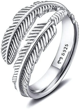 Ring für damen aus silber in Form einer Feder. Ringe für frauen aus silber mit silberner oder goldener Oberfläche. Schmuck damen ideal für Paare, Mütter, Freundinnen. Damen ringe silber (Versilbert)