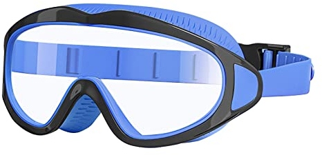 SWAUSWAUK Lunette Piscine Enfants - Lunette Natation Masque Natation pour Garçons Filles 4-12 Ans (Noir & Bleu)