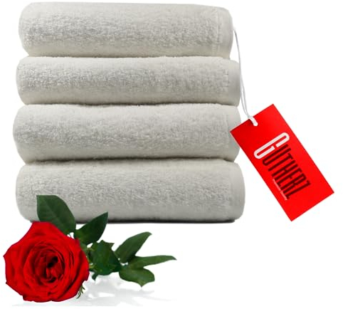 Gutherz Handtuch Set Weich | Handtücher Weiß 600 g/m2 Luxusklasse | 100% Baumwolle - Weich und Saugstark (Weiß Cremé, 4X Handtuch (50x90))