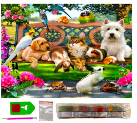 SusggO Diamond Painting, Set Pintura de Diamantes 40cmX30cm Diamond Painting Kit completo accesorios DiY 5D Cuadro Punto de Cruz Bordados Manualidades Decoracion Hogar Pared (ANIMALES JARDIN)