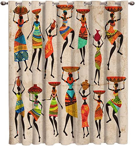 Vorhang Blickdicht Afrika Vorhänge Ethno-Stil Für Frauen Gardinen Wohnzimmer Schlafzimmer Verdunklungsvorhänge Thermovorhang 3D Druck Schallschutz Vorhang mit Ösen 2er Set B 60 x H 150 cm