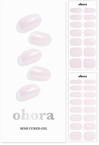ohora Semi Cured Gel Nail Strips (N Glazed Donut) - White, Solid, 30 Pcs for 2 Nail Cycles, UV Lamp Compatible, Salon-Quality, Long-Lasting & Easy to Apply, Includes 2 Prep Pads, Nail File & Stick