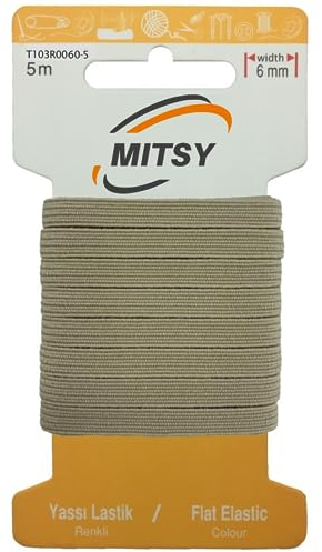 MITSY Cinta elástica resistente para coser, ancho de 6 mm, 5 m, color beige, resistente, para goma de pantalones, hogar, manualidades, telas para costura