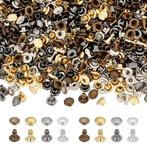 FINGERINSPIRE 320 remaches tubulares redondos de cuero de 4 mm, remaches de doble tapa, remaches rápidos de metal para tachuelas, manualidades, llavero, ropa, mascotas, cuello, botas (bronce antiguo,