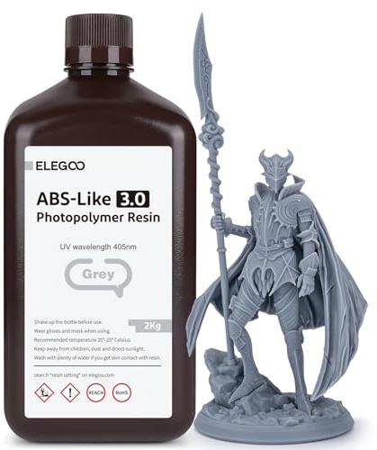 ELEGOO Upgraded ABS-Like Resin 3.0 Grey 2KG | 405nm UV-Curing 3D Printer Resin, Higher Precision, Lower Shrinkage, Enhanced Strength and Toughnessesin for LCD Printer