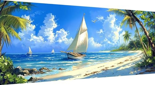 Bateau Peinture Diamant Adulte,Voilier Diamond Painting Grand Format 100x40cm Broderie Diamant Kit Complet, Painting Diamant Enfant Strass Point de Croix pour Décoration Chambre