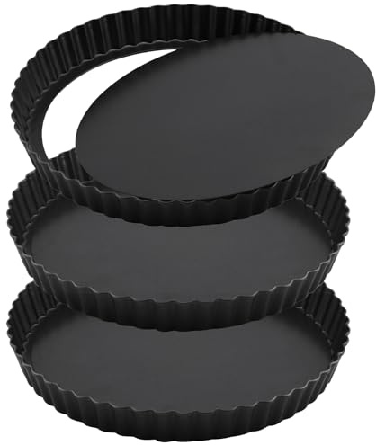 JIEHIN 3 Stück 22 cm Tarteform mit Hebeboden, Quicheform antihaftbeschichtet, Quiche Backform für Quiche, Tarte, Pie
