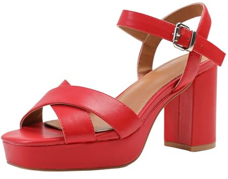 Womens High Block Heels Platform Shoes Buckle Ankle Strap Crossover Breathable Comfort Support Smart Office Wedding Graduation Evening Party Heeled Strappy Wide Fit Lightweight Chunky Heel Sandals