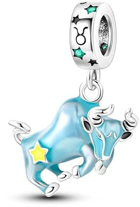 Glow In The Dark Birthday Birth Date Horoscope Star Sign Zodiac Month Charm Bead Pendant 925 Sterling Silver Compatible With Pandora Charm Moments Bracelet (Taurus)