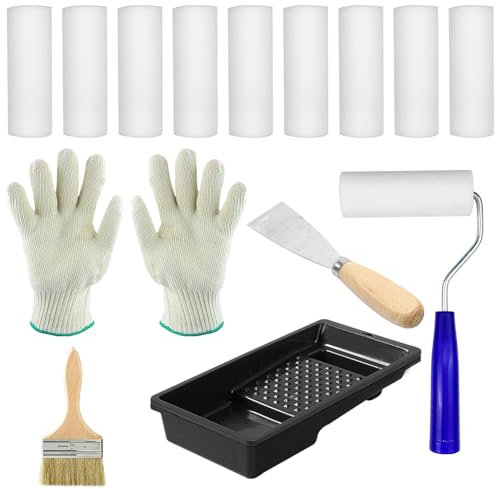 Littlegaofeithing Set di 10 rulli per pittura - Mini rullo per pittura con manici+mini vassoio per pitture- adatto per decorazione da parete e pittura 10 cm