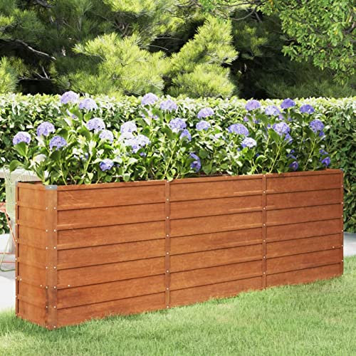 Rantry Cama elevada de jardín óxido 240 x 40 x 77 cm acero corten, jardinera rejilla para jardín, jardinera de exterior, jardinera balcón