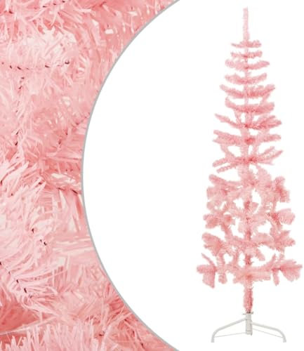 albero natale pop up,albero natale,abete slim,Albero Natale Artificiale Sottile a Metà e Supporto Rosa 180 cmIdeale per patii, salotti, dove è necessario
