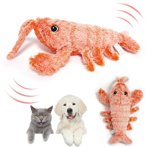 Interactive Dog Toy Cat Toy, 2024 New Floppy Lobster Funny Interactive Cat Dog Plush Toys, Jumping Moving Dog Toys for Small Medium Dogs, USB Rechargeable Pet Toys Sturdy Puppy Chew Toys (1 Pcs)