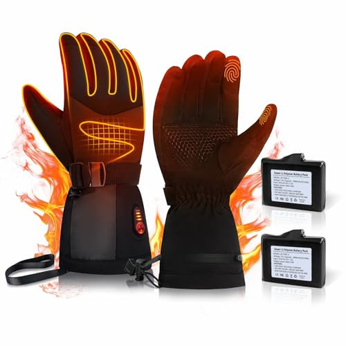 PAVIBOIN Gants Chauffants Électriques pour Hommes et Femmes, avec Batterie Rechargeable, 5 Températures Réglables pour Ski, Moto, Randonnée - L