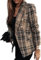 Blazer à Carreaux pour Femmes Revers à la Mode Veste en Tweed imprimée à Carreaux à Double Boutonnage Blazer décontracté élégant pour Bureau d'affaires (Marron,S)