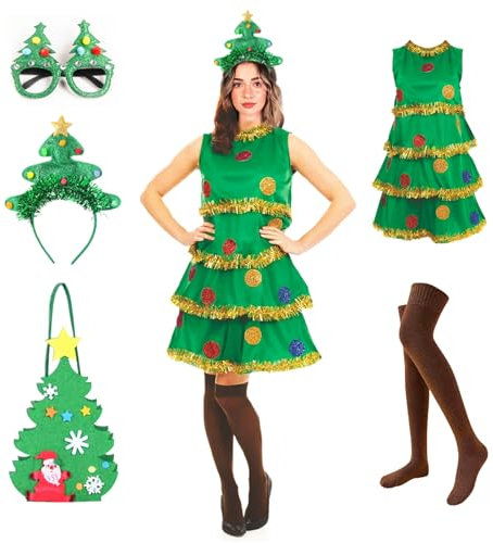 EQTGI 5Pcs Christmas Tree Costume for Women Christmas Tree Dress Outfit for Adult Cosplay