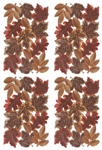 Herbstlicher Deckchen, 4 Stuck Bestickte Tischsets mit Herbst- und Erntedankblättern zür die Heimdekoration für Thanksgiving und die Ernte, 28x43 cm